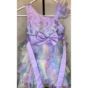 Girls Size 10 Pastel Rainbow Tiered Tulle Bow Party Dress‎ Unbranded